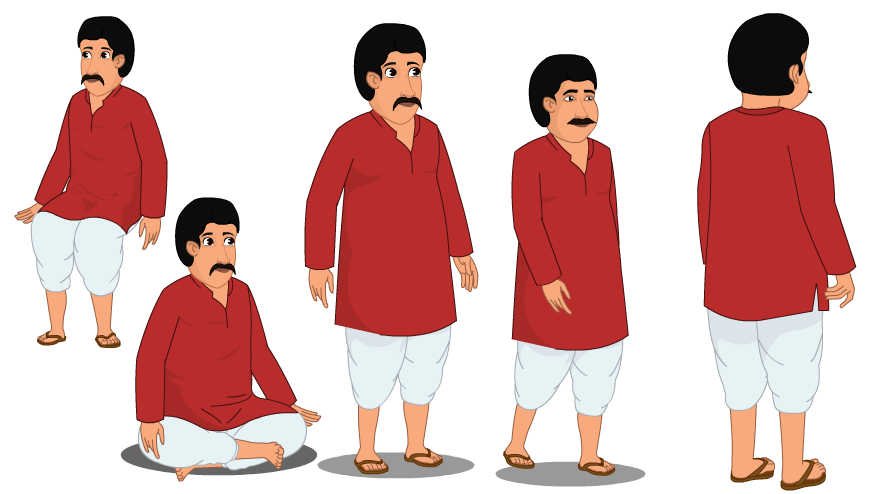 Adobe Animate CC Young Man Red Kurta White Dhoti Cartoon Character Download - Image 2