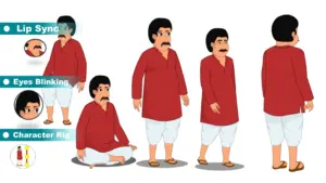 Adobe Animate CC Young Man Red Kurta White Dhoti Cartoon Character Download