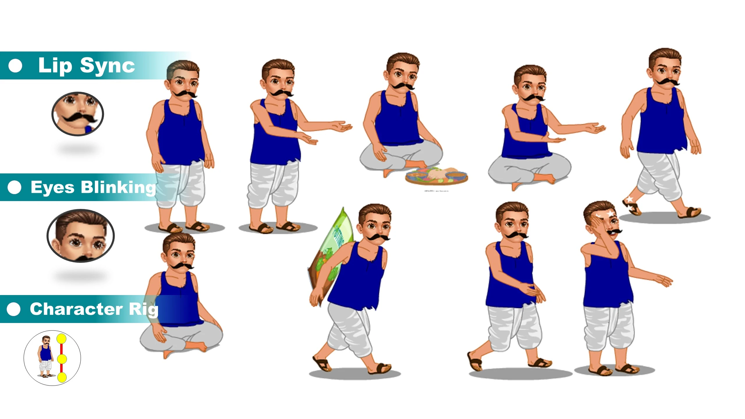 Adobe Animate CC Young Poor Farmer Man Character Bundle – Blue Banyan & Dhoti