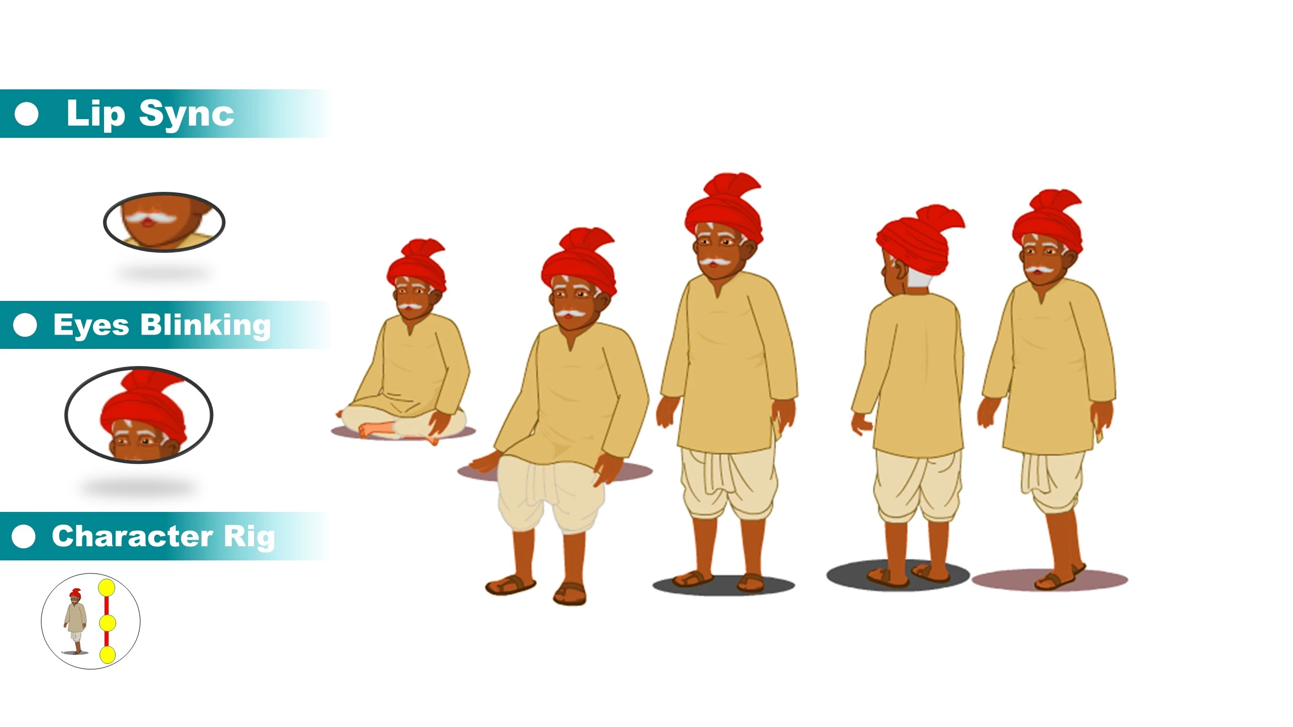 Old Man Yellow Dhoti Kurta Character for Adobe Animate CC