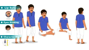 Adobe Animate CC Young Man Blue Kurta White Dhoti Cartoon Character | Free Download