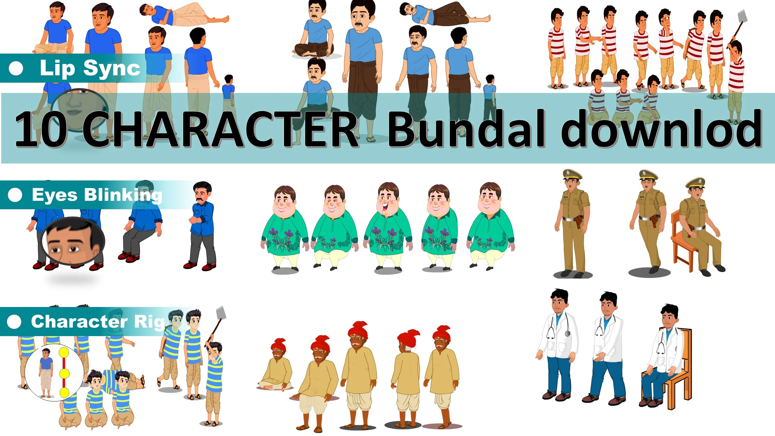 10 Human Characters for Adobe Animate CC – Character Bundle Download