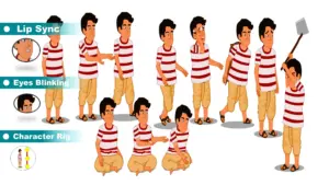 Adobe Animate CC Boy Cartoon Character – Red & White T-Shirt with Dhoti | FreeToon.in