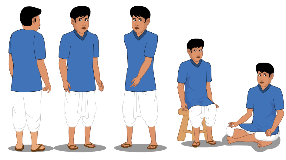 Young Indian Man Cartoon Character for Adobe Animate CC – Blue Kurta White Dhoti | - Image 2