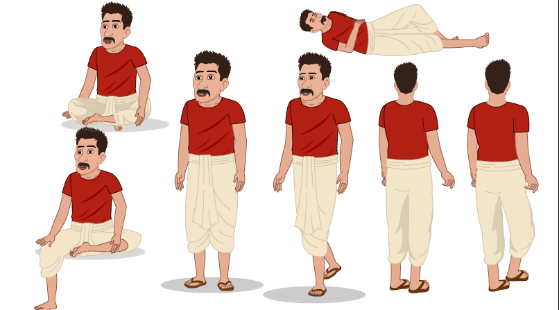 Indian Farmer Cartoon Character in Red T-Shirt & Dhoti β Adobe Animate CC Multipose Rigging Character - Image 2