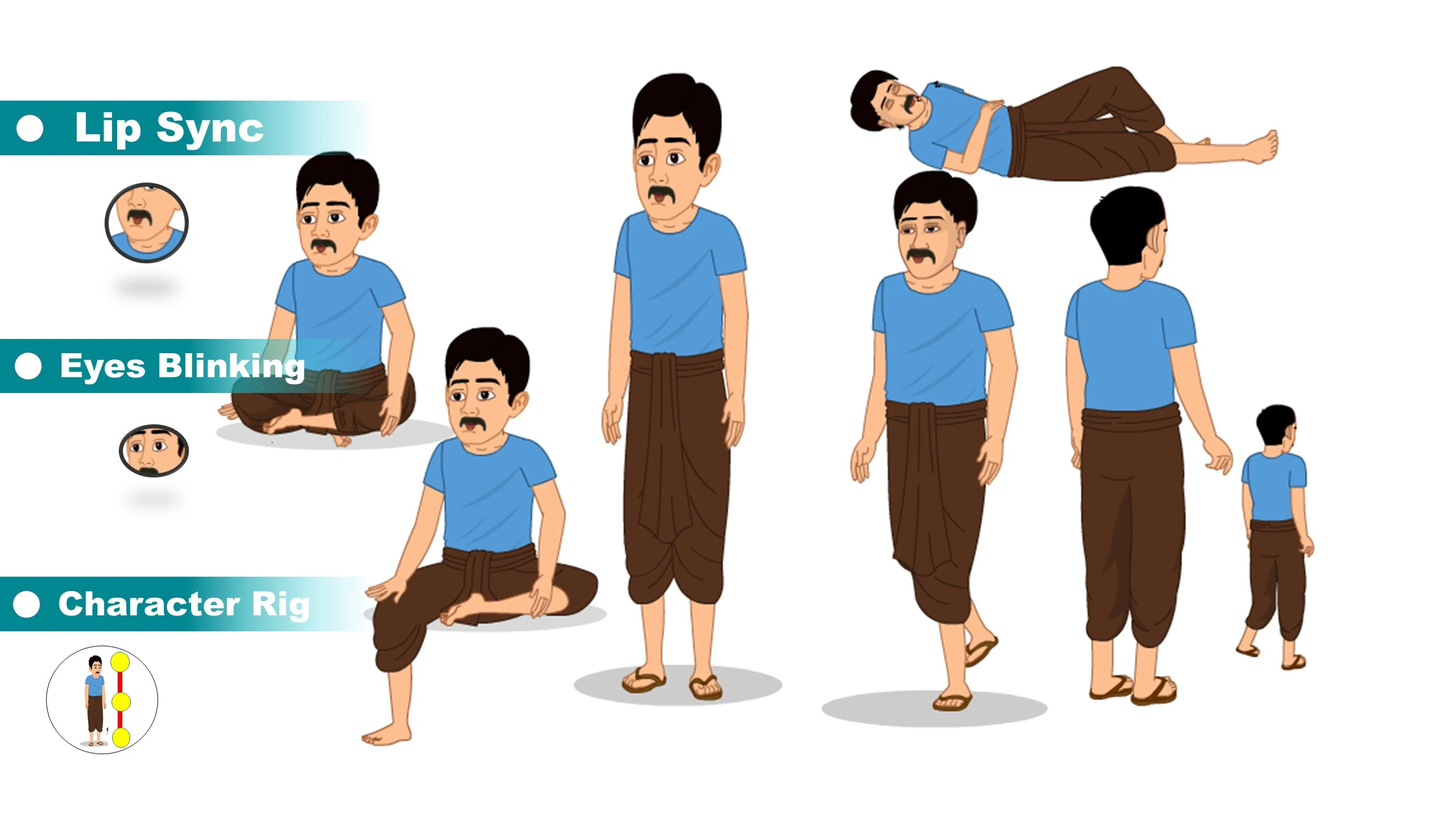 Indian Farmer Man Dhoti Kurta Character for Adobe Animate CC | ToonVexa
