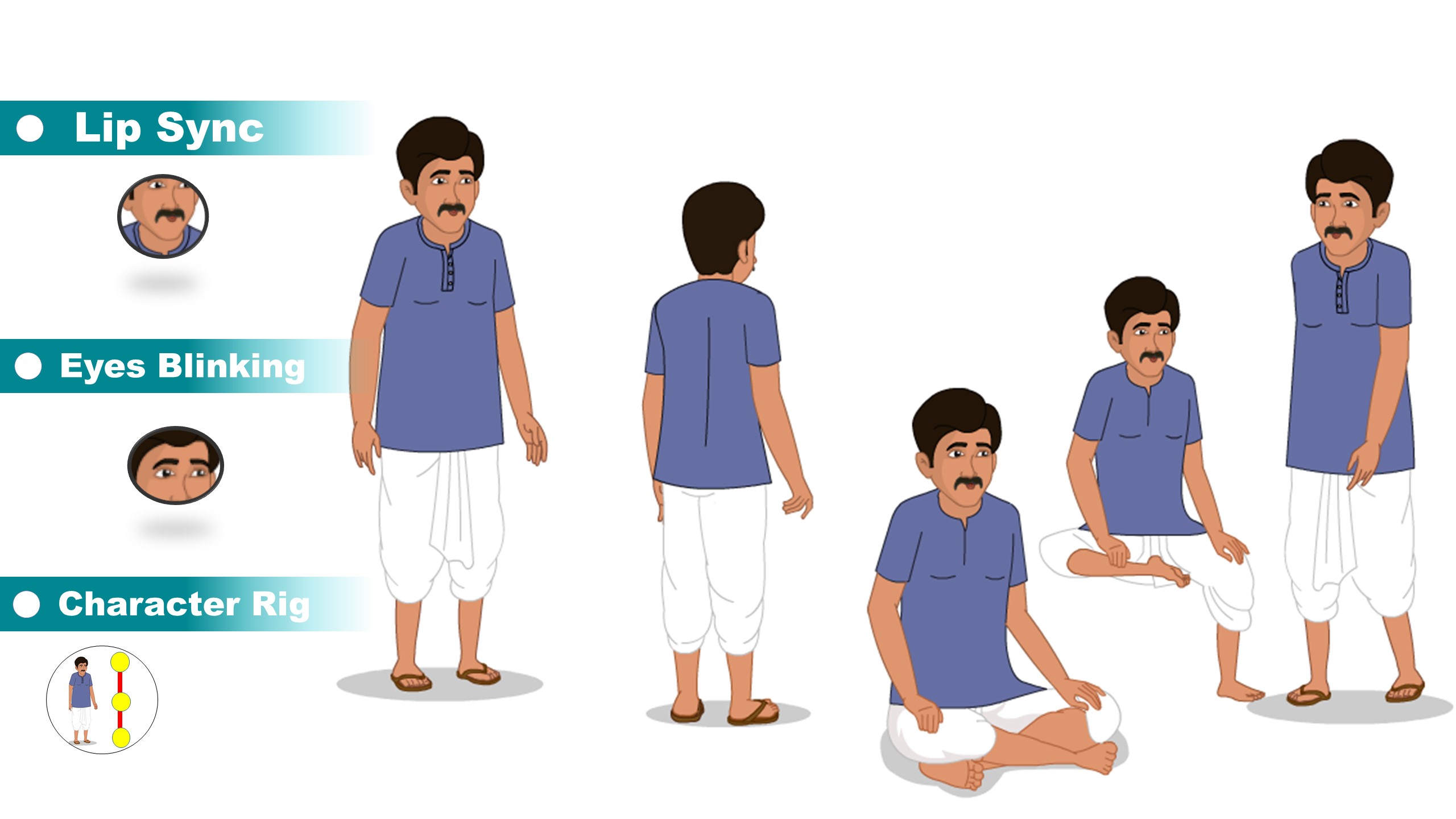 Farmer Man Cartoon Character for Adobe Animate CC | Indian Farmer Rigging Character Download