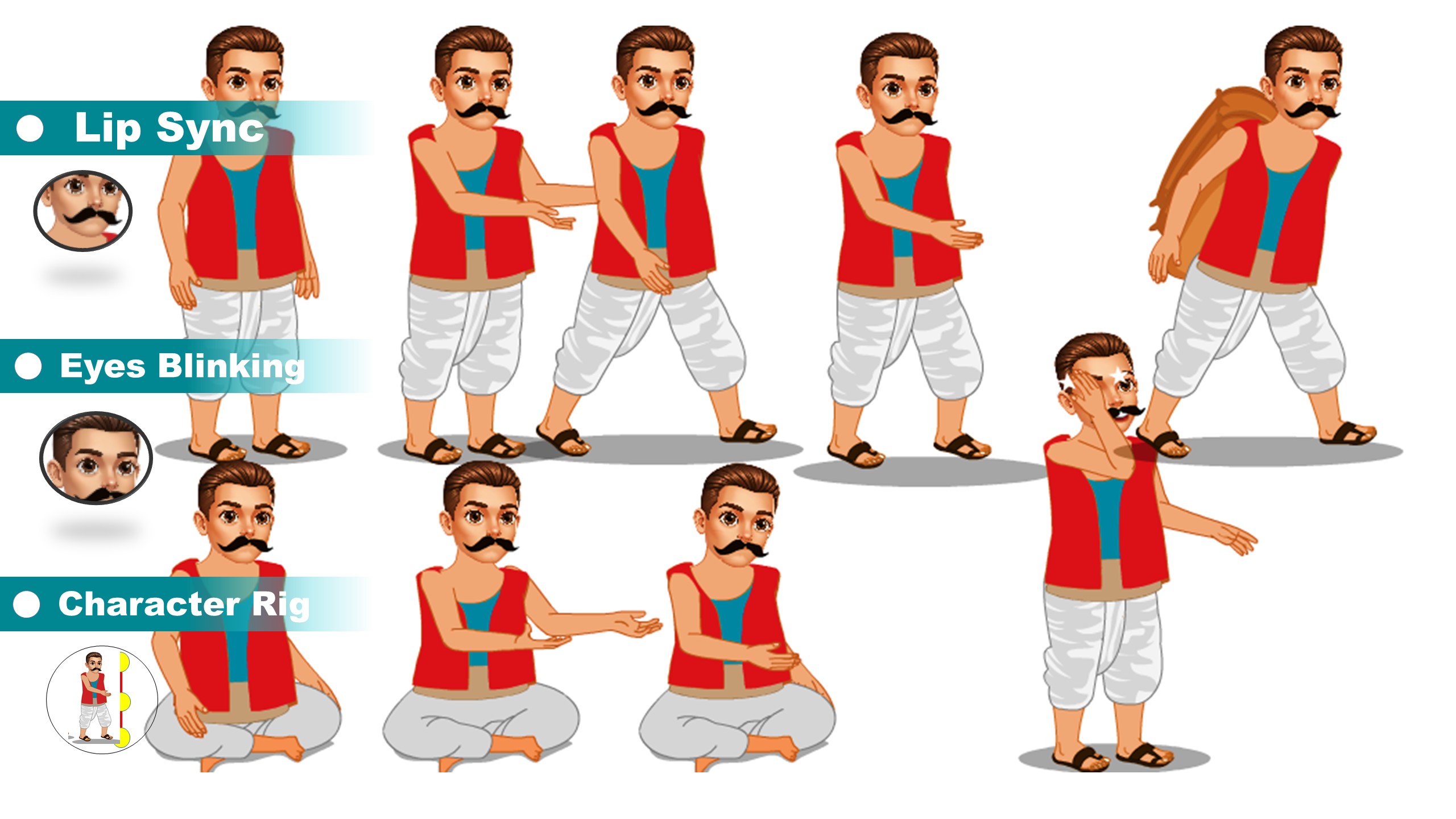 Indian Farmer Man Cartoon Character β Red Dhoti Kurta | Adobe Animate CC Rigging Character Download