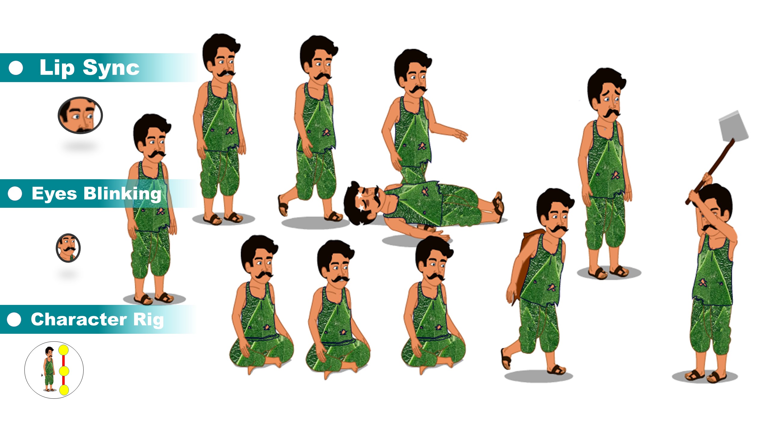 Poor Indian Farmer Character for Adobe Animate CC | Rigging Ready Cartoon Character Download