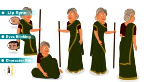 Indian Old Woman Adobe Animate CC Character | Saree Rigged 2D Animation Character Download