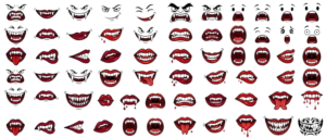 Horror Cartoon Face PNG & SVG – Ghost Mouth, Lips, Multipose Cartoon Character
