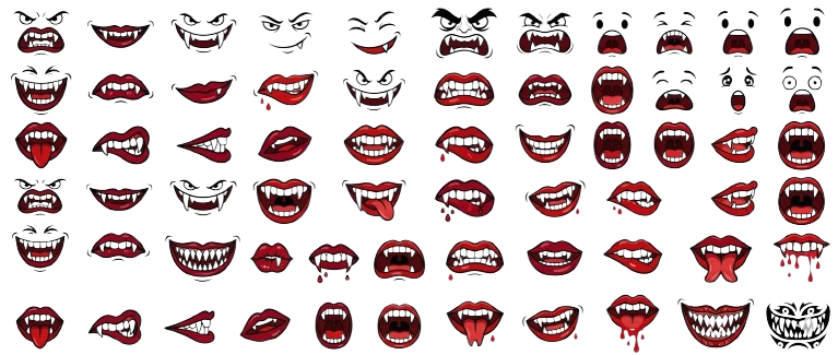 Horror Cartoon Face PNG & SVG β Ghost Mouth, Lips, Multipose Cartoon Character