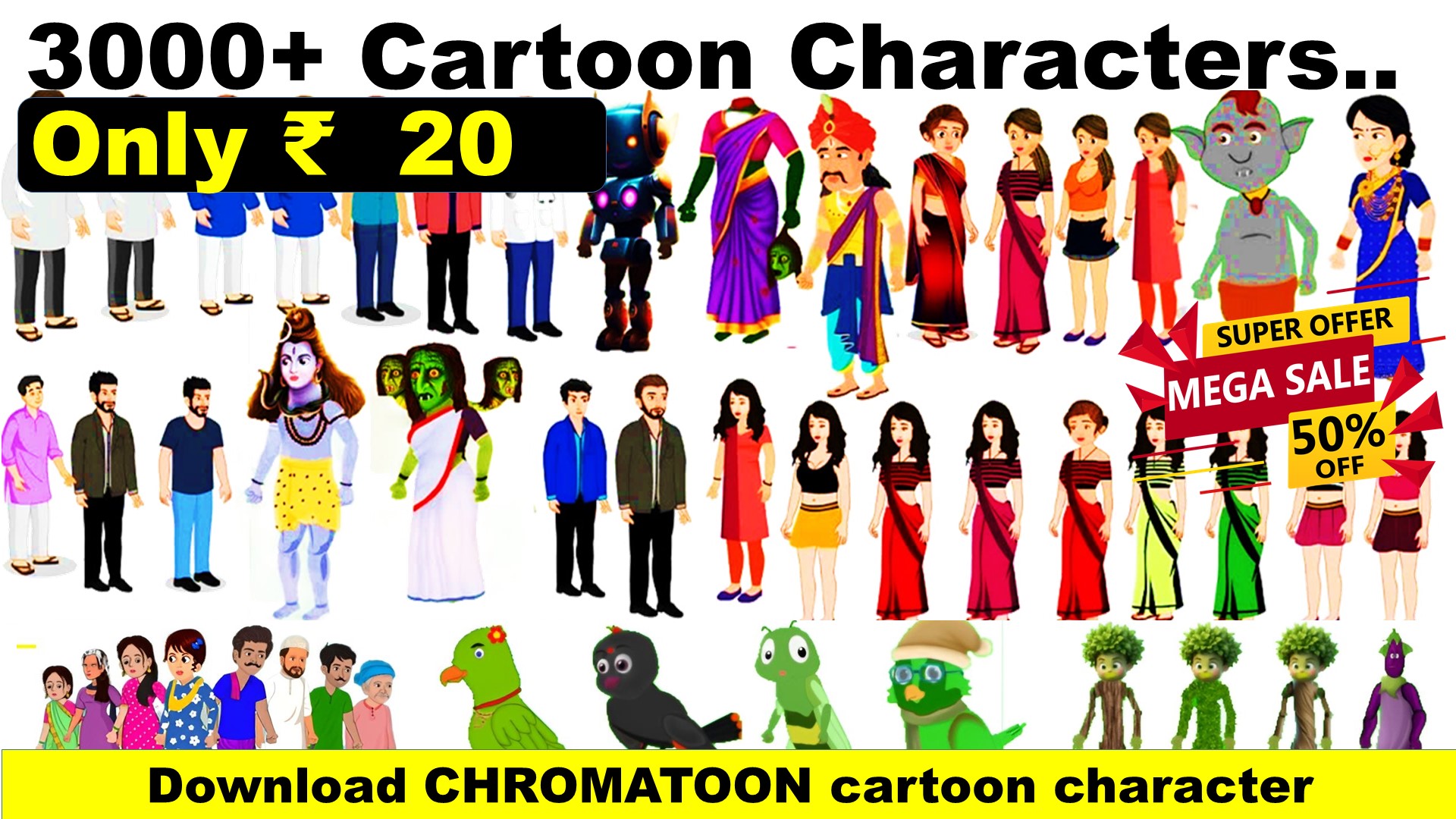 ChromaToon 3000+ Cartoon Character Bundle for Adobe Animate CC | Rigged Characters Download