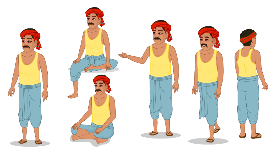 Indian Farmer Cartoon Character for Adobe Animate CC | Fully Rigged Body Parts Download - Image 2