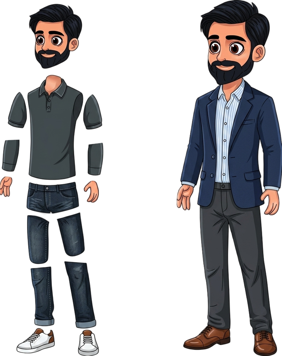 Business Man Character Reference Sheet β Separated Body Parts for 2D Animation | ToonVexa - Image 2